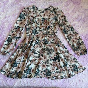 SHEIN Frenchy Floral Print Puff Sleeve Ruched Waist Dress, Size S